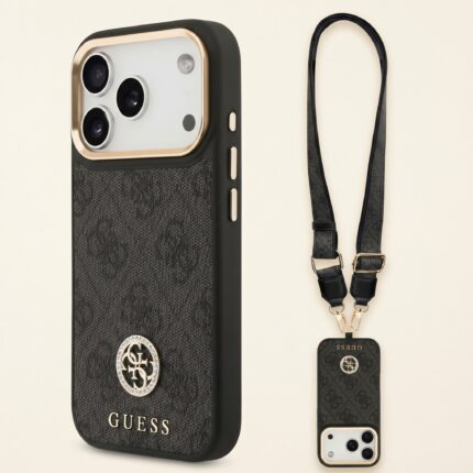 GUESS Faux Leather Rhinestone Logo Case for iPhone 17 Pro & Pro Max