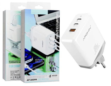 Super Ultra Fast Charger 65w 2 Type-C 1 USB Apokin PC806Y